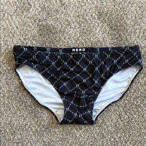 Men's Black Swim Briefs with Geometric Chain Pattern